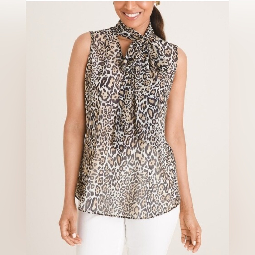 Chico’s Animal Print Scarf Front Blouse